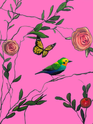 Chinoiserie Bird in Hot Pink (Original)
